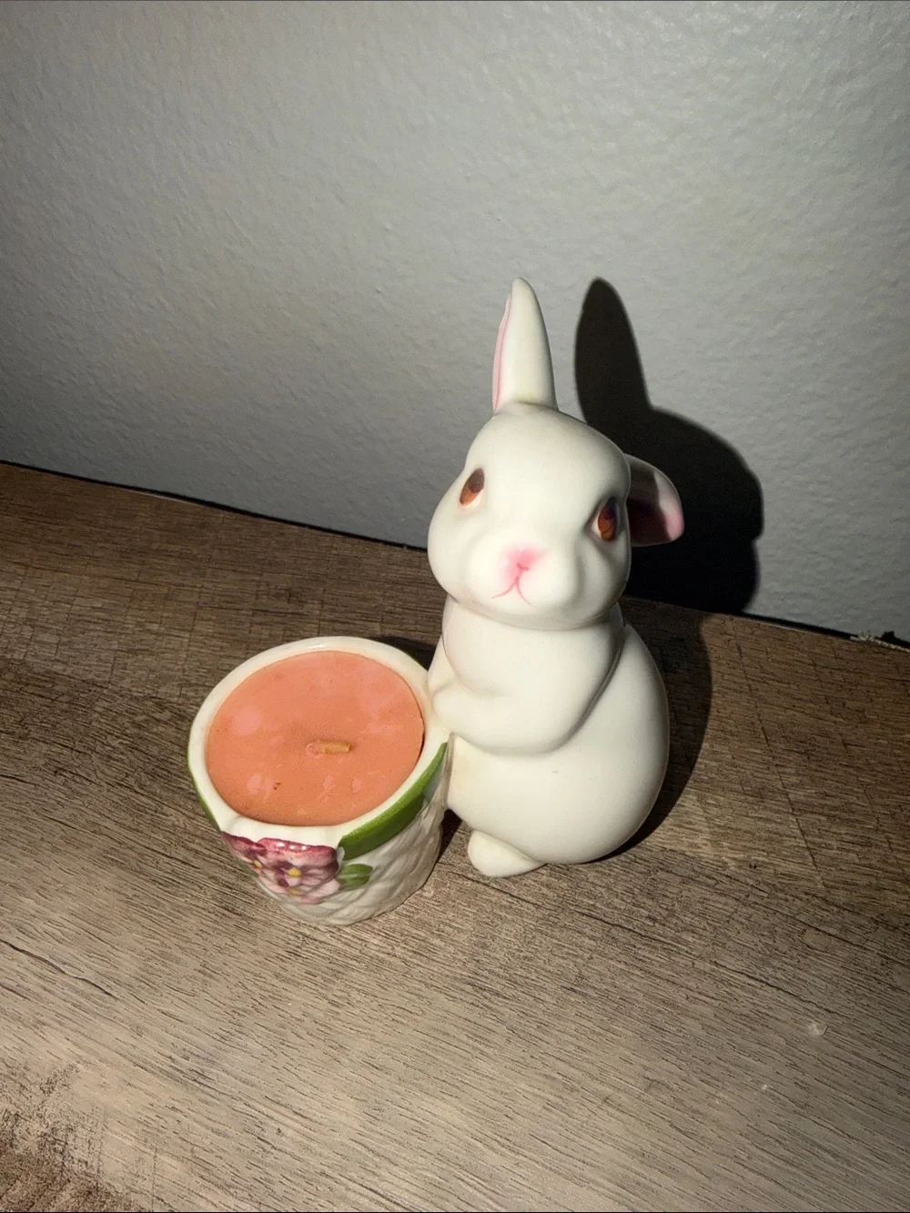 Avon White Bunny Figurine with Pink and Green Floral Planter